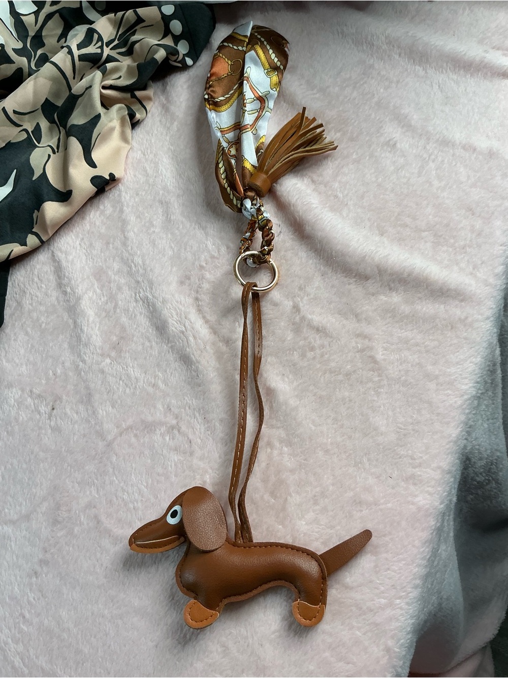Brown Dachshund Dog Plush Charm Keychain - Pet Accessory